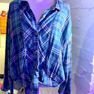 Democracy blue flannel too. Tie bottom. Size large